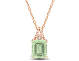 5.50 Carat (ctw) Green Quartz Pendant Necklace in Rose Pink Plated Sterling Silver with Chain